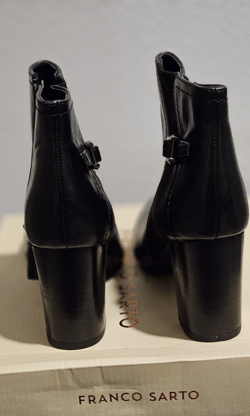 Franco Sarto Black Leather Buckle Ankle Booties L-Deora -8.5 New In The Box - Picture 2 of 5